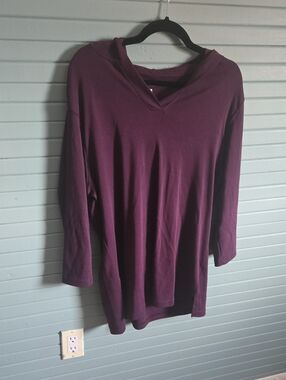 Hanes Deep Plum V-Neck Hoodie Long Sleeve Tunic